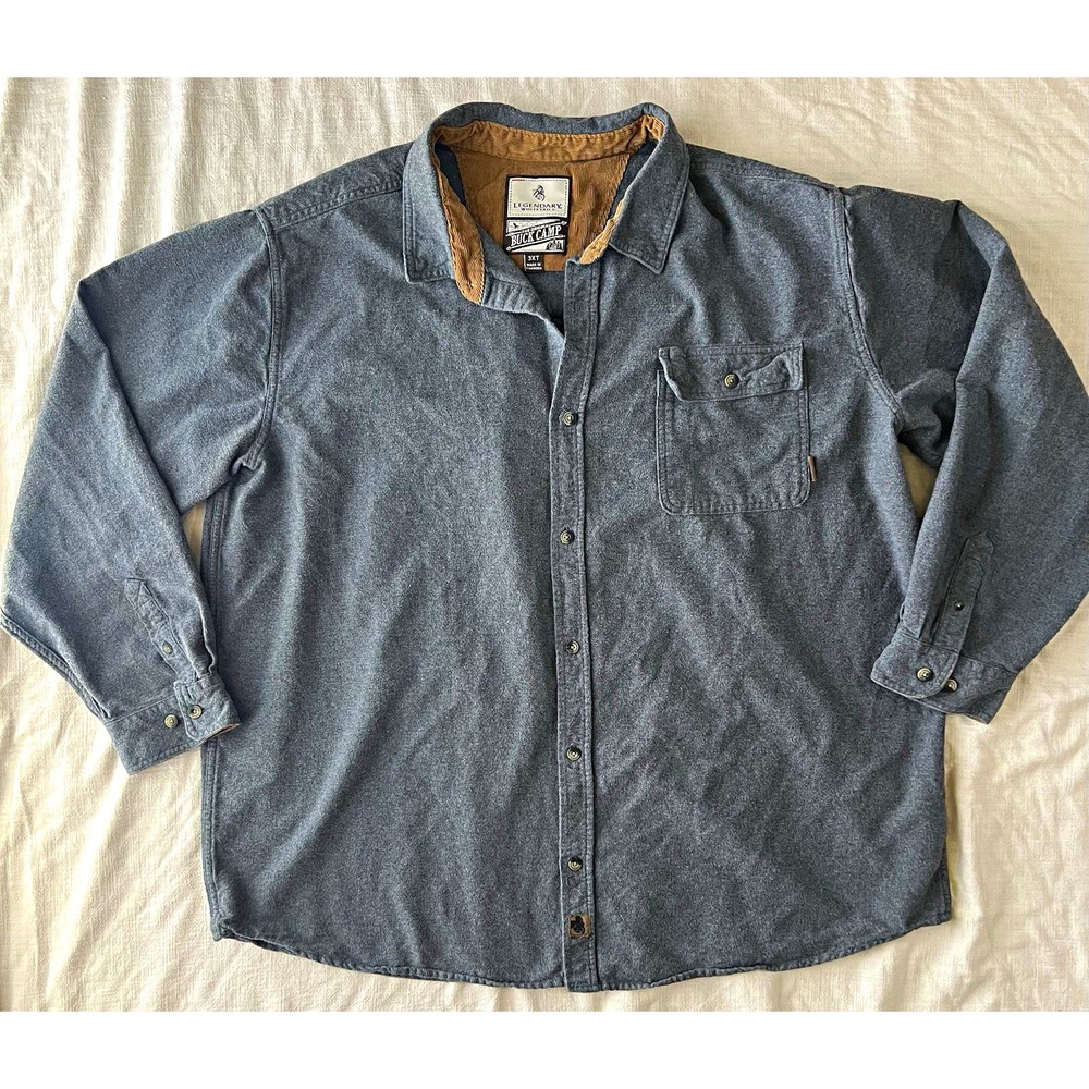 100% Cotton Legendary Whitetails Buck  Flannel Shirt Solid Gray Pockets Men 3XT